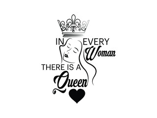 Wall Mural - Queen Icon Vector illustration. In every woman there is a queen. Poker Card Sign with Crown, emblem isolated on white background, Flat style for graphic and silhouette, Heart, t-shirt, tattoo