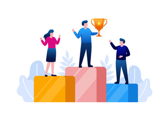 Wall Mural - Vector illustration concept of group of business. Achievement trophy and reward. Teamwork, character, vector, illustration banner and landing page
