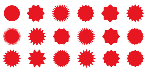 Wall Mural - Set of red sale stickers. Vector star price tag or quality mark badge for blank template design