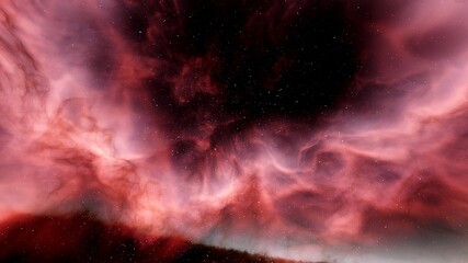 Wall Mural - red-violet nebula in outer space, horsehead nebula, unusual colorful nebula in a distant galaxy, red nebula 3d render	