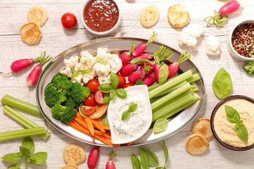 Wall Mural - raw vegetables and dipping sauce