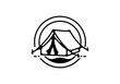 Camping tent in badge line art