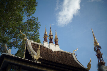 Wall Mural - Pagoda on ridge cover temple roof at wat Chedi Luang temple ,Chiangmai ,Thailand