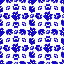 Blue Paw Print Seamless Repeating Background Pattern. Cat Or Dog Footprints. Vector Illustration. 