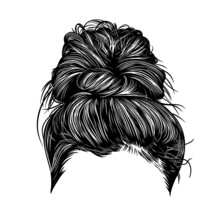 Messy Bun Hairstyles, Vector Line Art Illustration