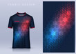 © Nattanopdesign - Fabric textile design for Sport t-shirt, Soccer jersey mockup for football club. uniform front view.