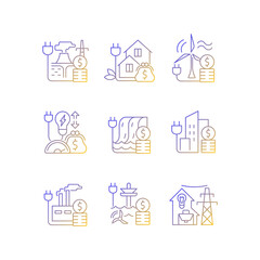 Canvas Print - Energy prices linear icons set. Wind power production cost. Expense for sustainable generation. Energy purchase. Thin line contour symbols bundle. Isolated vector outline illustrations collection