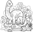 cartoon cute dinosaurs brachiosaurus, coloring page, outline illustration