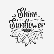 Shine Like A Sunflower Lettering, Sunflower Motivational Quotes, Typography For T-shirt, Poster, Sticker And Card