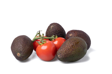 Wall Mural - three realistic looking tomatoes in a triangle isolated white background