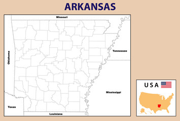  Arkansas map. Arkansas District map in Outline. Vector map design