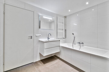 Sticker - Empty white restroom with bathtub and sink