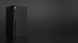 © Molotrax - 3d illustration render Video game console similar to xbox series x  on black background.