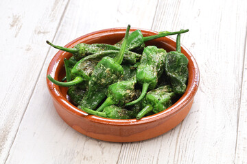 Wall Mural - fried spanish padron peppers, pimientos de padron