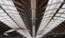 Perspective View Of Arched Structural Steel Roof Of A Railway Station.
