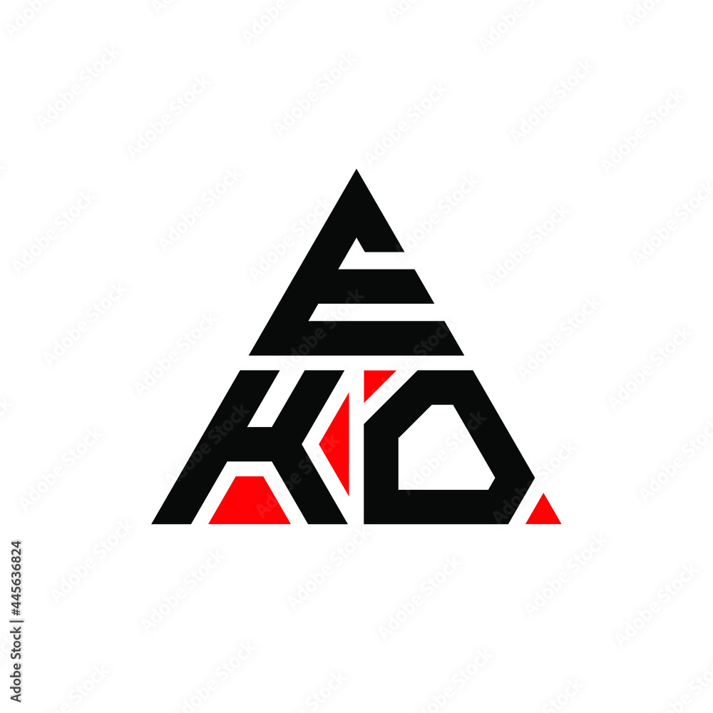 EKO triangle letter logo design with triangle shape. EKO triangle logo design monogram. EKO triangle vector logo template with red color. EKO triangular logo Simple, Elegant, and Luxurious Logo. EKO  - obrazy, fototapety, plakaty 