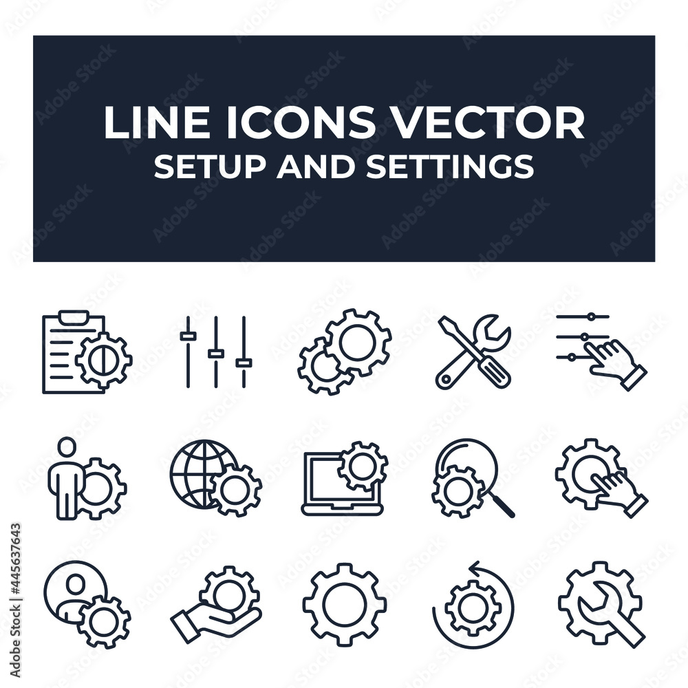 set of Setup and Settings elements symbol template for graphic and web ...