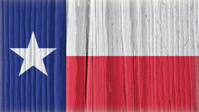 Texas State Flag On Dry Wooden Surface. Bright Background Or Wallpaper Made Of Old Wood With The Symbol Of One Of The American States. Lone Star State. Edge Of The Flag Has Faded Like Light Vignetting