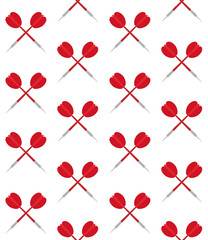 Wall Mural - Vector seamless pattern of red colored flat crossed darts isolated on white background