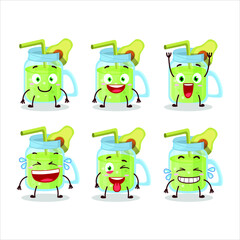 Sticker - Cartoon character of avocado smoothie with smile expression. Vector illustration