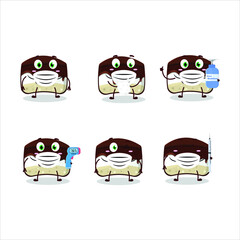 Sticker - A picture of chocolate cake cartoon design style keep staying healthy during a pandemic. Vector illustration