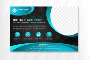 Wall Mural - your health is our priority flyer design template use horizontal layout. black gradient background w