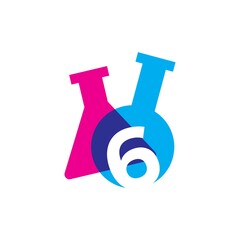 six 6 number lab laboratory glassware beaker logo vector icon illustration