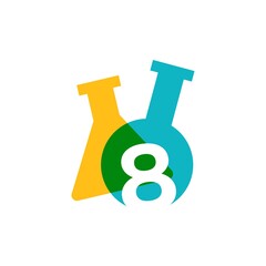 eight 8 number lab laboratory glassware beaker logo vector icon illustration