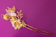Chinese hairpin hair clips on a purple background. Chinese traditional jewelry