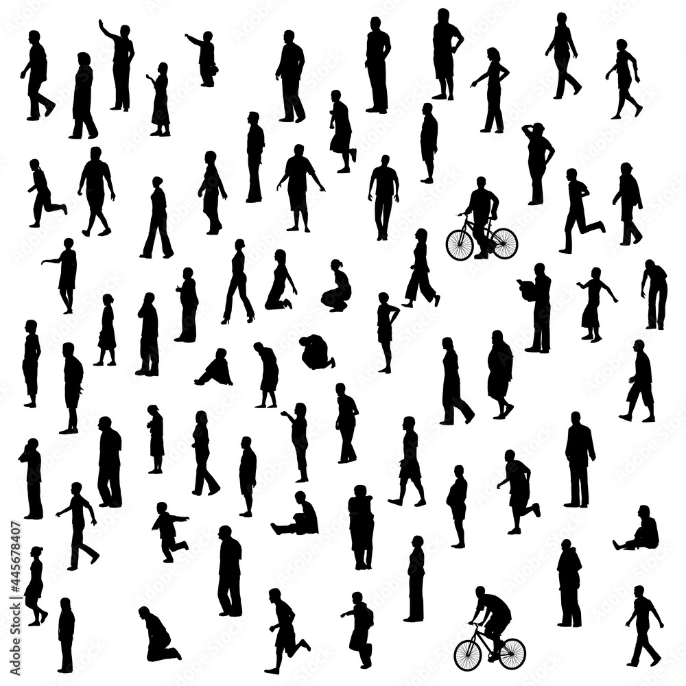 Set with silhouette of people standing in different poses isolated on ...