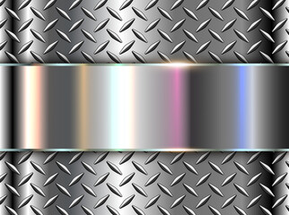 Canvas Print - Silver polished steel texture background, shiny chrome metallic with diamond plate texture, 3d vector lustrous metal design.