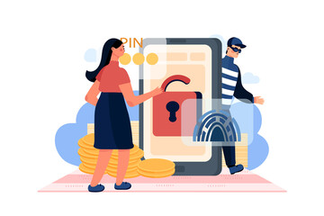 Phone Spyware Attack Illustration Concept. Flat illustration isolated on white background.