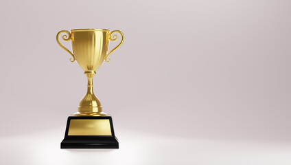 Wall Mural - close up golden trophy award. copy space for text. 3d rendering.