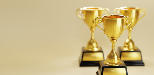 Wall Mural - close up golden trophy award. copy space for text. 3d rendering.
