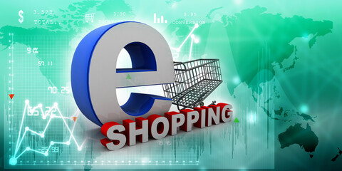 Poster - 3d illustration Shopping Cart with internet shopping
