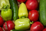 Fototapeta Na ścianę - Vegetables on a wooden background. Ripe natural vegetables. Healthy diet. Vegetables close-up