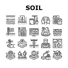 Wall Mural - Soil Testing Nature Collection Icons Set Vector. Soil Testing Equipment And Ph Device, Laboratory Analyzing And Using Pesticides Black Contour Illustrations