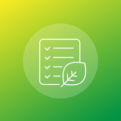 Sticker - eco friendly line icon with a checklist, vector