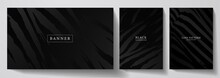 Black Banner, Cover Design Set. Diagonal Line Pattern (curve Print) On Dark Background. Premium Horizontal And Vertical Stripe Vector Template For Gift Card, Invitation, Brochure, Restaurant Menu