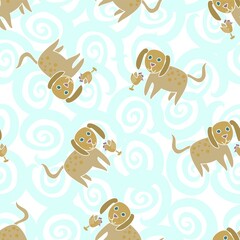 Wall Mural - Sweet Puppy Repeat Pattern On Swirly Background