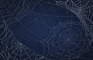spider web background for halloween. spooky pattern with realistic cobwebs. creepy holiday decoratio