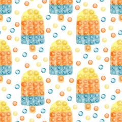 seamless pattern with watercolor pop it ice cream and watercolor circles to create backgrounds, textures and textiles