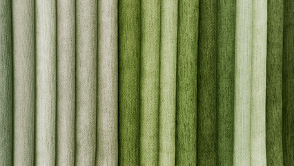 Wall Mural - pile of green textile fabric catalog texture background. multi shade of olive green color linen drapery for selection. abstract interior material background for tropical concept.