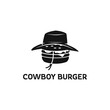 Burger vector logo template with cowboy hat, fast food modern icon illustration, perfect for fast food restaurant  design.