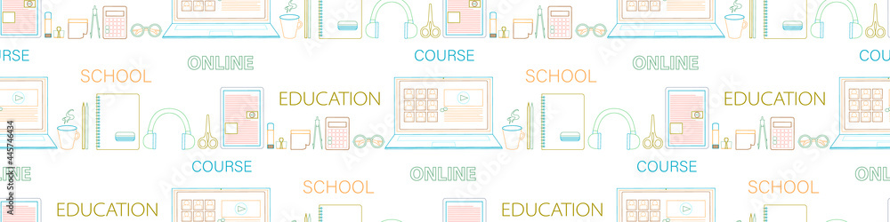Back to school pattern. Online digital education, school, course ...