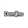 © ardywiguna - Domino text logo design with dice symbol, and black and white color
