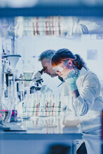 Health Care Researchers Working In Scientific Laboratory.
