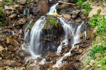 Wall Mural - Cascade Trufanets Falls in Carpathian mountains- the highest natural waterfall in Transcarpathia at summer. Ukraine.