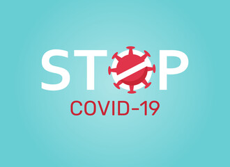 Stop covid-19 coronavirus vector sign. Stop covid-19 text with corona virus icon in blue pattern background for global covid19 outbreak. Vector flat illustration