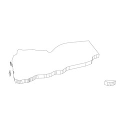 Wall Mural - Yemen - 3D black thin outline silhouette map of country area. Simple flat vector illustration.